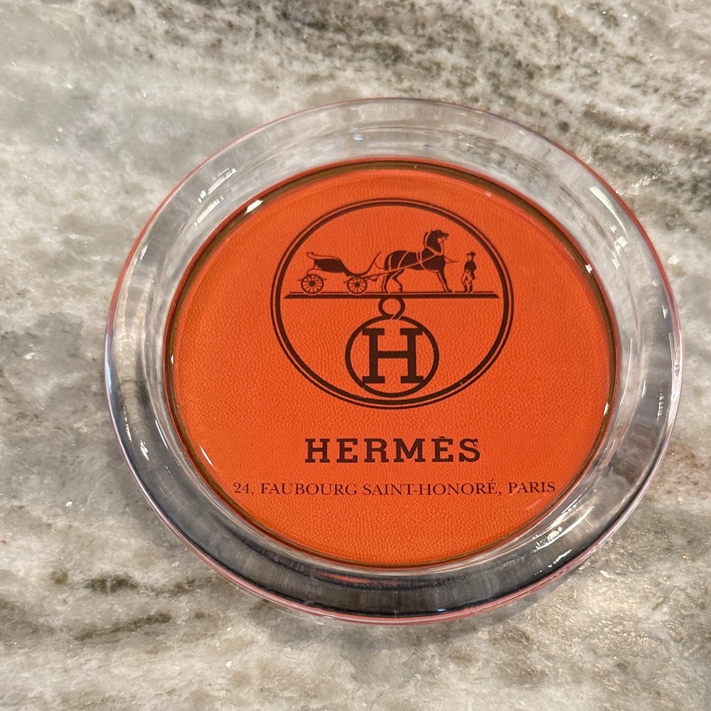 Hermès Orange Logo Valet Tray - Clear Crystal Rim